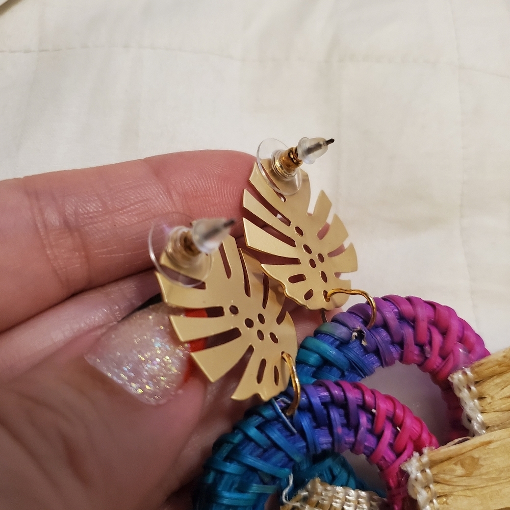 New Tropical Leaf w/Raffia & Woven Rattan … - Picture 5 of 9